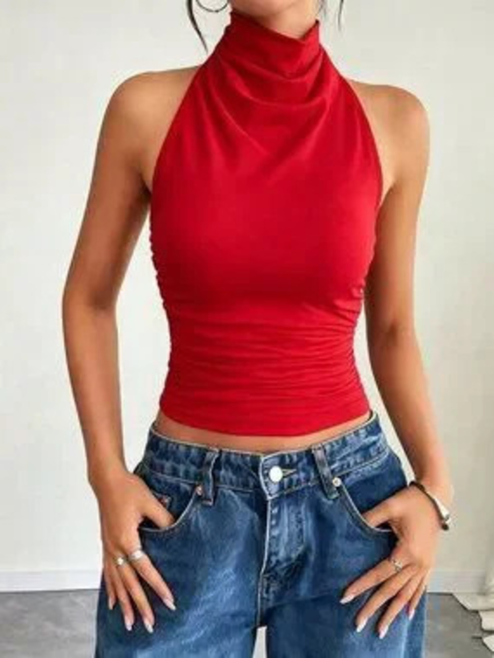 Red Casual Women's Halter Neck Top